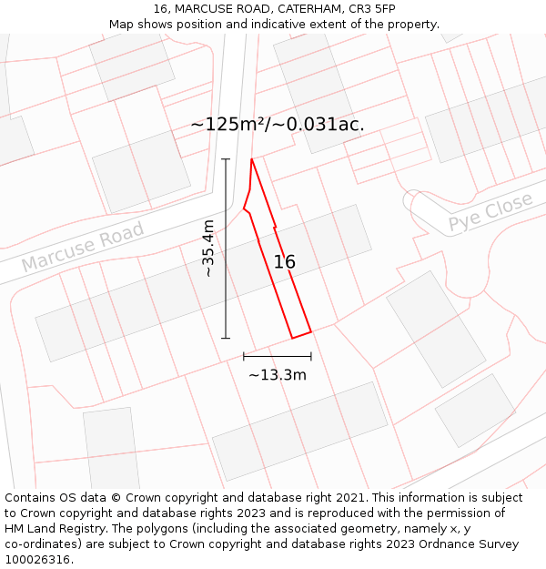 16, MARCUSE ROAD, CATERHAM, CR3 5FP: Plot and title map