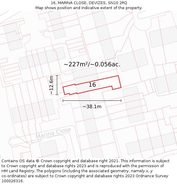 16, MARINA CLOSE, DEVIZES, SN10 2RQ: Plot and title map
