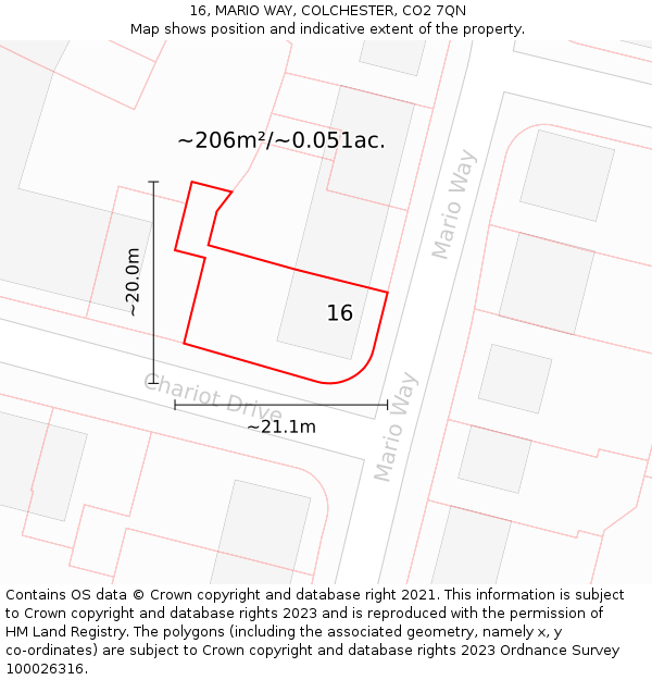 16, MARIO WAY, COLCHESTER, CO2 7QN: Plot and title map