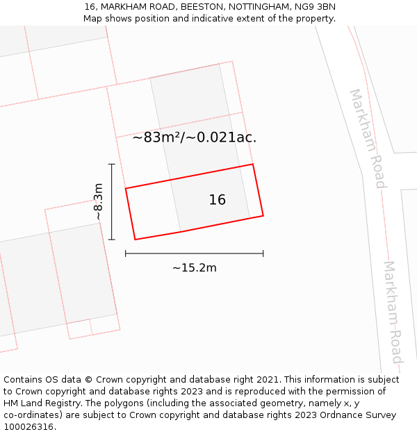 16, MARKHAM ROAD, BEESTON, NOTTINGHAM, NG9 3BN: Plot and title map
