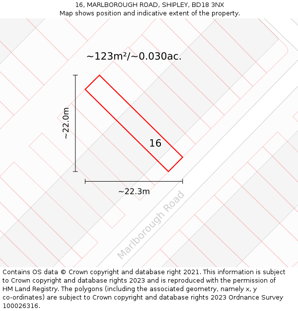 16, MARLBOROUGH ROAD, SHIPLEY, BD18 3NX: Plot and title map