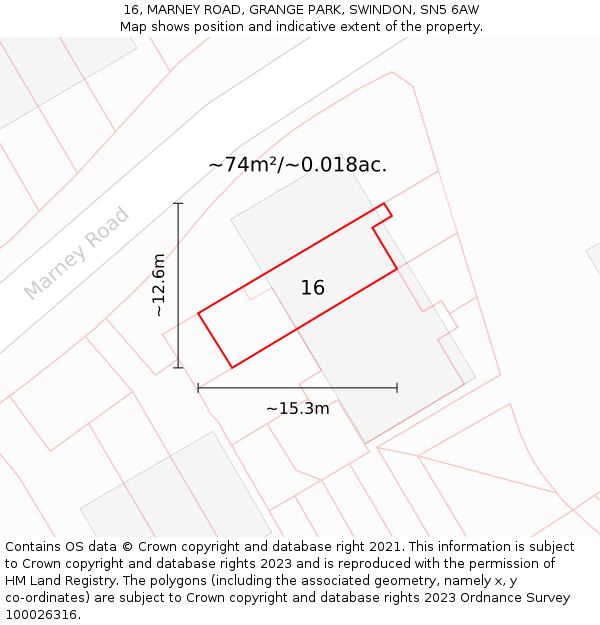 16, MARNEY ROAD, GRANGE PARK, SWINDON, SN5 6AW: Plot and title map