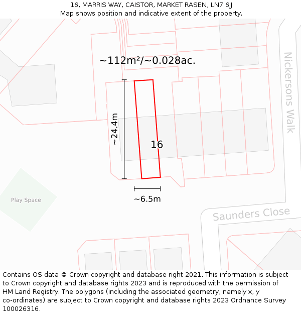 16, MARRIS WAY, CAISTOR, MARKET RASEN, LN7 6JJ: Plot and title map