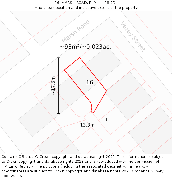 16, MARSH ROAD, RHYL, LL18 2DH: Plot and title map