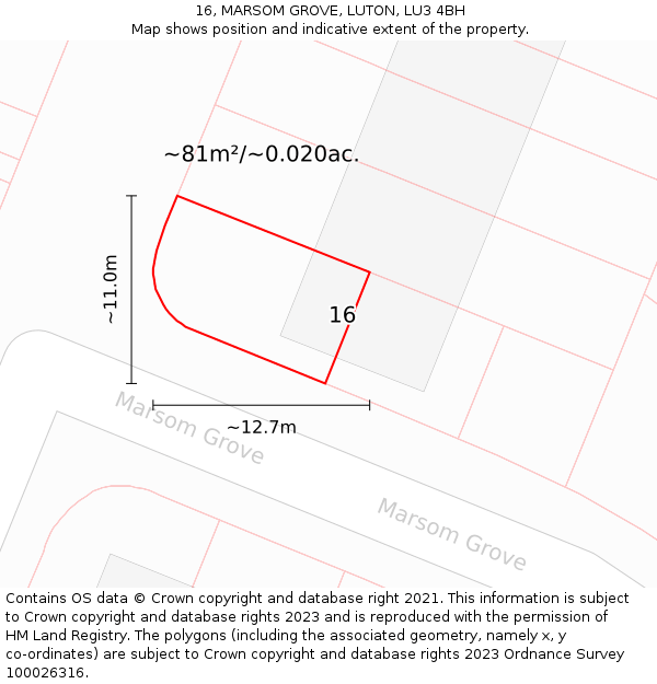 16, MARSOM GROVE, LUTON, LU3 4BH: Plot and title map