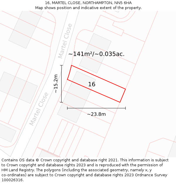16, MARTEL CLOSE, NORTHAMPTON, NN5 6HA: Plot and title map