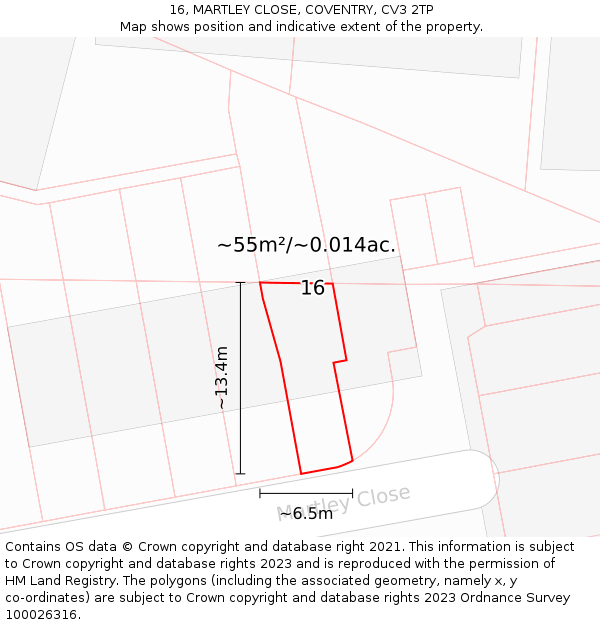 16, MARTLEY CLOSE, COVENTRY, CV3 2TP: Plot and title map