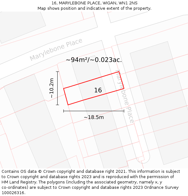 16, MARYLEBONE PLACE, WIGAN, WN1 2NS: Plot and title map