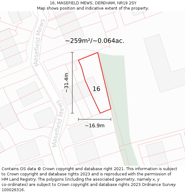 16, MASEFIELD MEWS, DEREHAM, NR19 2SY: Plot and title map