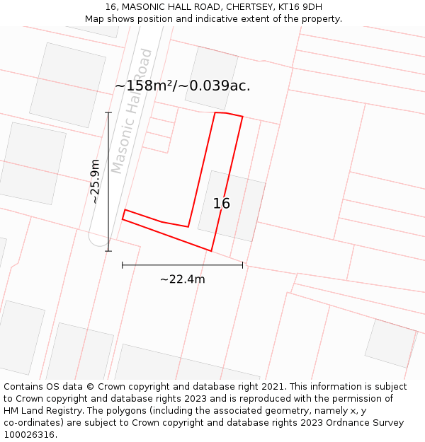 16, MASONIC HALL ROAD, CHERTSEY, KT16 9DH: Plot and title map