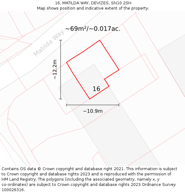 16, MATILDA WAY, DEVIZES, SN10 2SH: Plot and title map