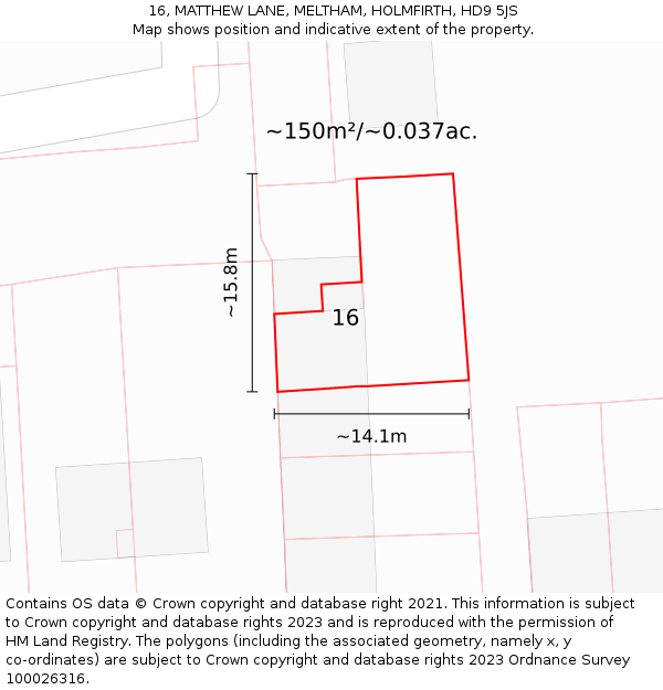 16, MATTHEW LANE, MELTHAM, HOLMFIRTH, HD9 5JS: Plot and title map