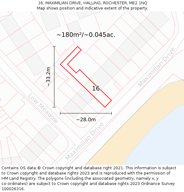 16, MAXIMILIAN DRIVE, HALLING, ROCHESTER, ME2 1NQ: Plot and title map