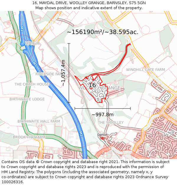 16, MAYDAL DRIVE, WOOLLEY GRANGE, BARNSLEY, S75 5GN: Plot and title map