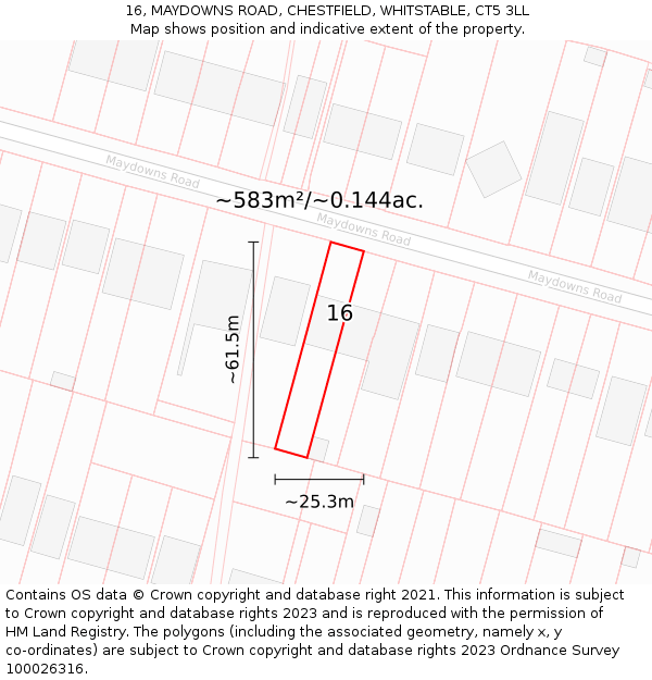 16, MAYDOWNS ROAD, CHESTFIELD, WHITSTABLE, CT5 3LL: Plot and title map