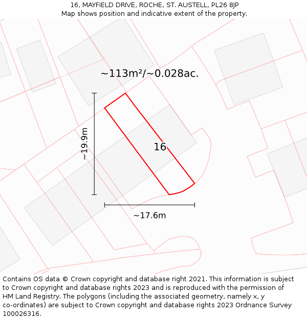 16, MAYFIELD DRIVE, ROCHE, ST AUSTELL, PL26 8JP: Plot and title map