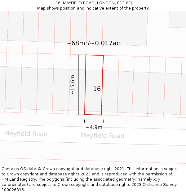16, MAYFIELD ROAD, LONDON, E13 8EJ: Plot and title map
