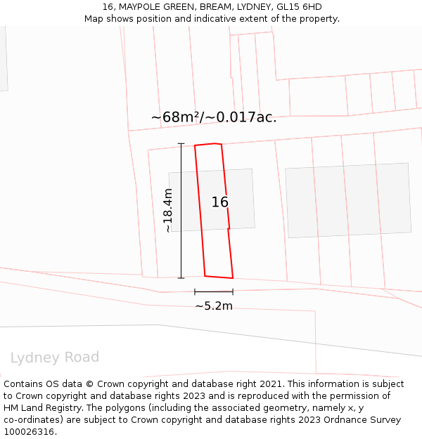 16, MAYPOLE GREEN, BREAM, LYDNEY, GL15 6HD: Plot and title map