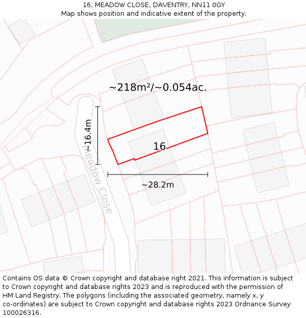 16, MEADOW CLOSE, DAVENTRY, NN11 0GY: Plot and title map