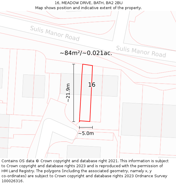 16, MEADOW DRIVE, BATH, BA2 2BU: Plot and title map