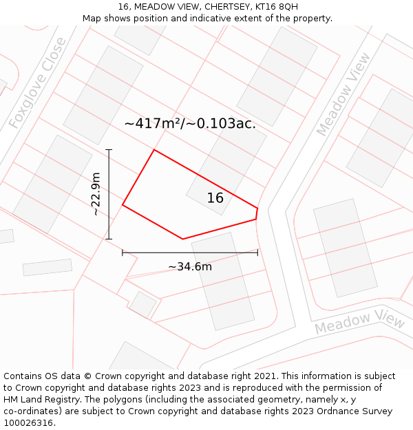 16, MEADOW VIEW, CHERTSEY, KT16 8QH: Plot and title map