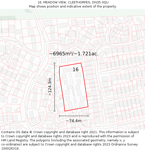 16, MEADOW VIEW, CLEETHORPES, DN35 0QU: Plot and title map
