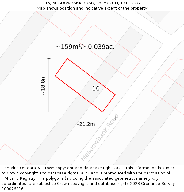 16, MEADOWBANK ROAD, FALMOUTH, TR11 2NG: Plot and title map