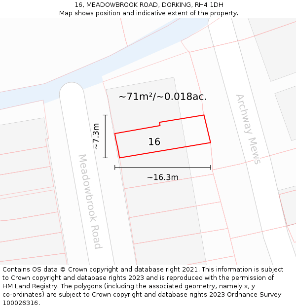 16, MEADOWBROOK ROAD, DORKING, RH4 1DH: Plot and title map