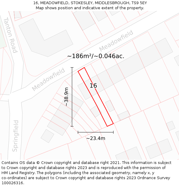 16, MEADOWFIELD, STOKESLEY, MIDDLESBROUGH, TS9 5EY: Plot and title map
