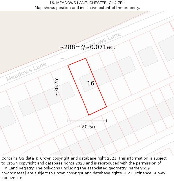 16, MEADOWS LANE, CHESTER, CH4 7BH: Plot and title map