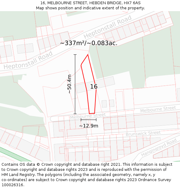 16, MELBOURNE STREET, HEBDEN BRIDGE, HX7 6AS: Plot and title map