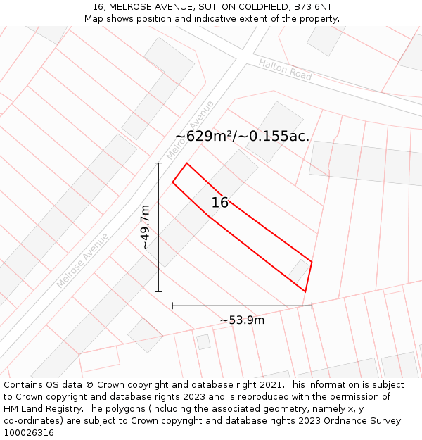16, MELROSE AVENUE, SUTTON COLDFIELD, B73 6NT: Plot and title map