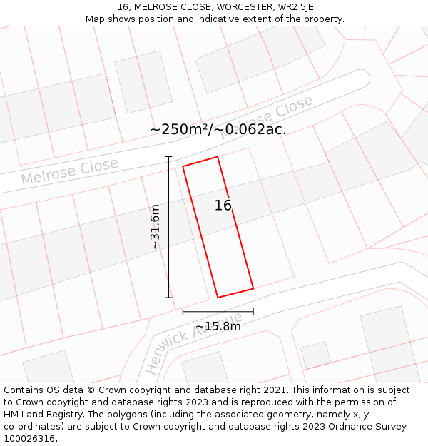 16, MELROSE CLOSE, WORCESTER, WR2 5JE: Plot and title map