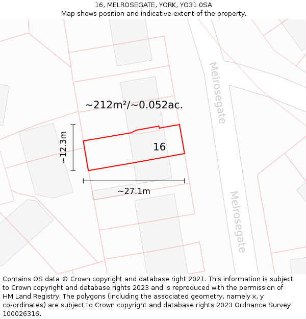 16, MELROSEGATE, YORK, YO31 0SA: Plot and title map