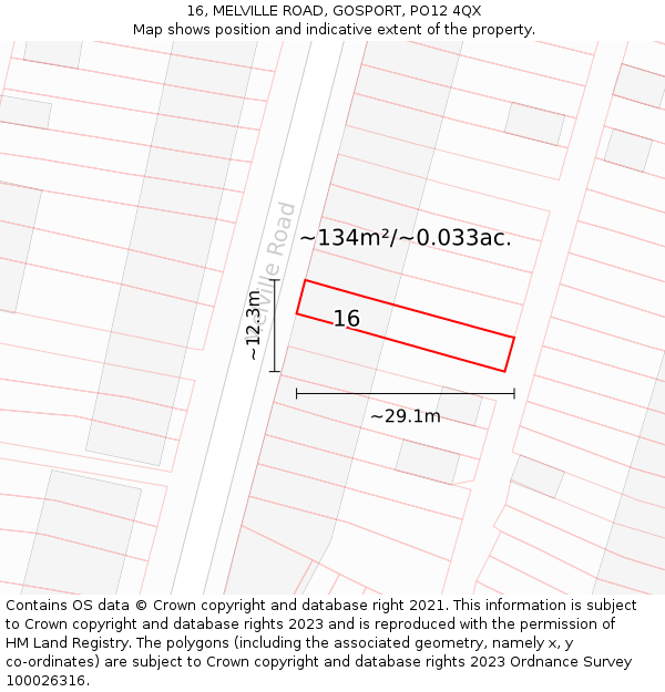 16, MELVILLE ROAD, GOSPORT, PO12 4QX: Plot and title map