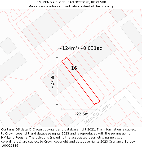 16, MENDIP CLOSE, BASINGSTOKE, RG22 5BP: Plot and title map
