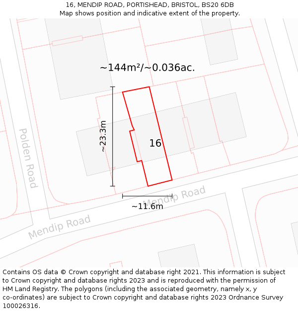 16, MENDIP ROAD, PORTISHEAD, BRISTOL, BS20 6DB: Plot and title map