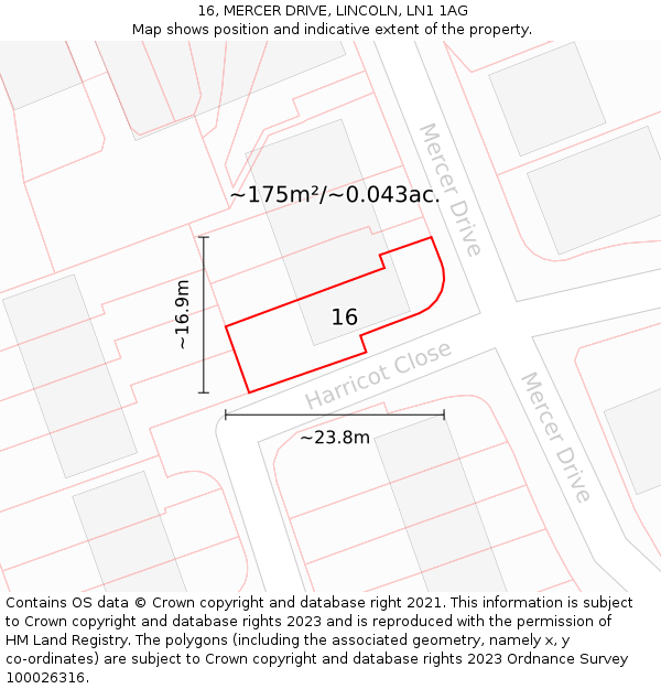 16, MERCER DRIVE, LINCOLN, LN1 1AG: Plot and title map