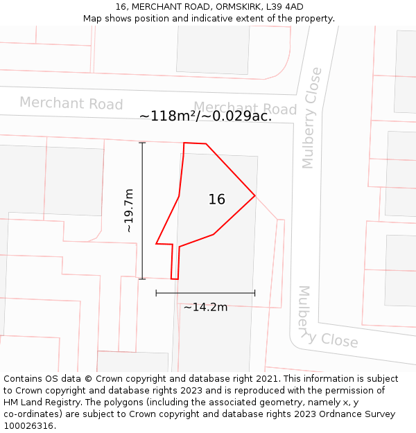 16, MERCHANT ROAD, ORMSKIRK, L39 4AD: Plot and title map