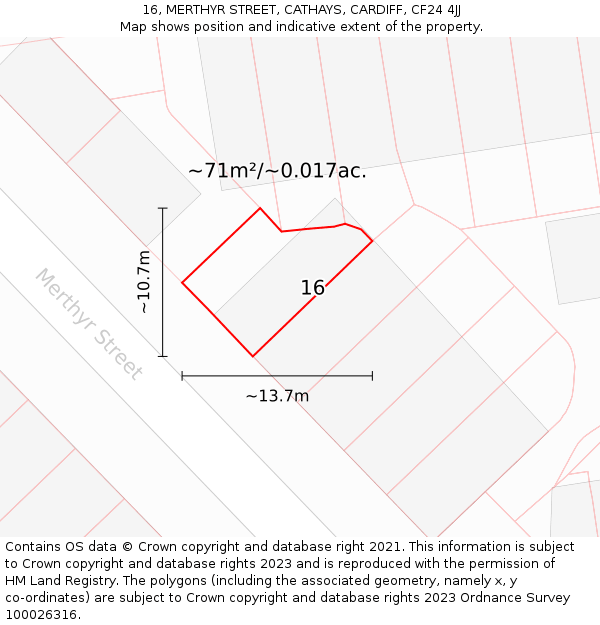 16, MERTHYR STREET, CATHAYS, CARDIFF, CF24 4JJ: Plot and title map