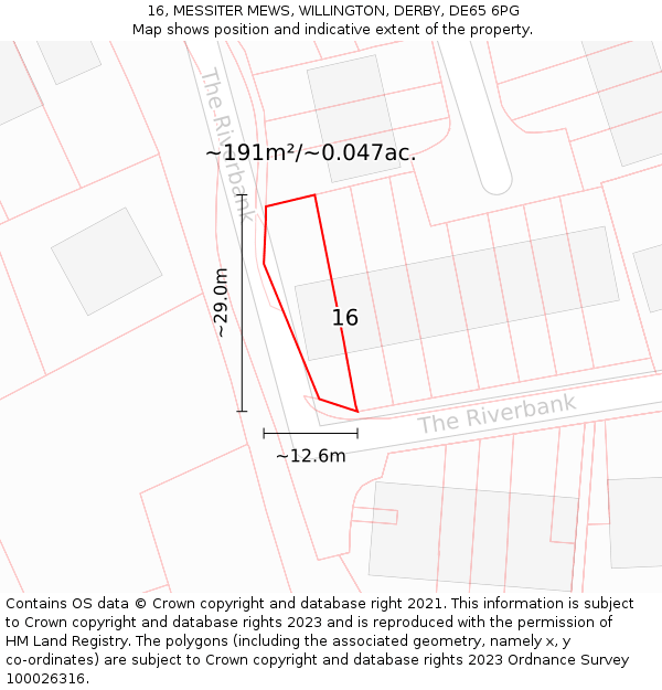 16, MESSITER MEWS, WILLINGTON, DERBY, DE65 6PG: Plot and title map