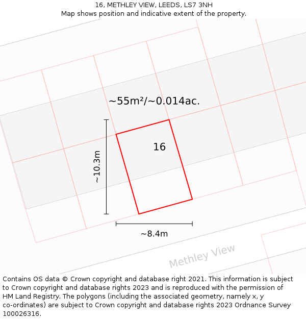 16, METHLEY VIEW, LEEDS, LS7 3NH: Plot and title map