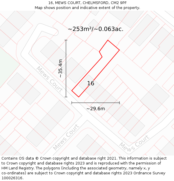 16, MEWS COURT, CHELMSFORD, CM2 9PF: Plot and title map