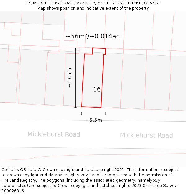 16, MICKLEHURST ROAD, MOSSLEY, ASHTON-UNDER-LYNE, OL5 9NL: Plot and title map