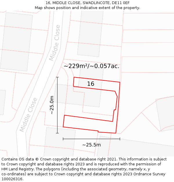 16, MIDDLE CLOSE, SWADLINCOTE, DE11 0EF: Plot and title map