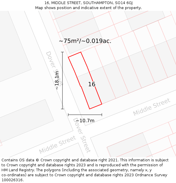 16, MIDDLE STREET, SOUTHAMPTON, SO14 6GJ: Plot and title map