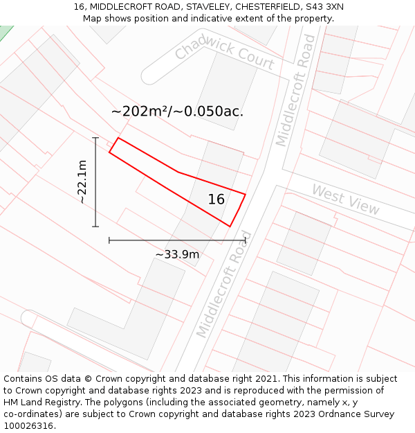 16, MIDDLECROFT ROAD, STAVELEY, CHESTERFIELD, S43 3XN: Plot and title map