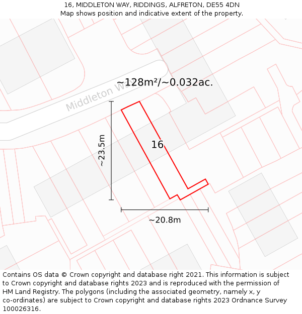 16, MIDDLETON WAY, RIDDINGS, ALFRETON, DE55 4DN: Plot and title map