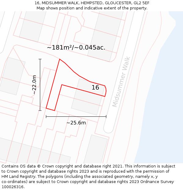 16, MIDSUMMER WALK, HEMPSTED, GLOUCESTER, GL2 5EF: Plot and title map
