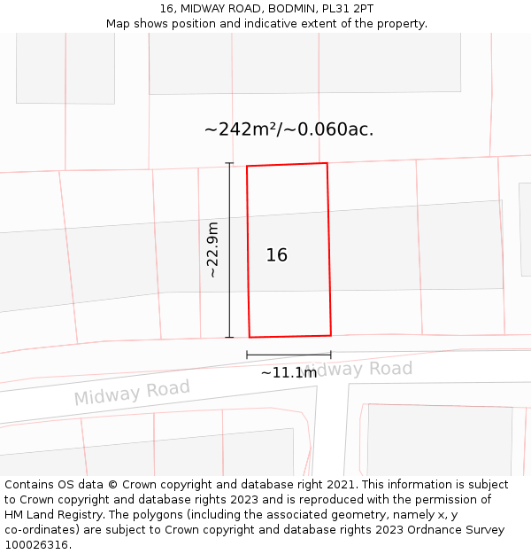 16, MIDWAY ROAD, BODMIN, PL31 2PT: Plot and title map